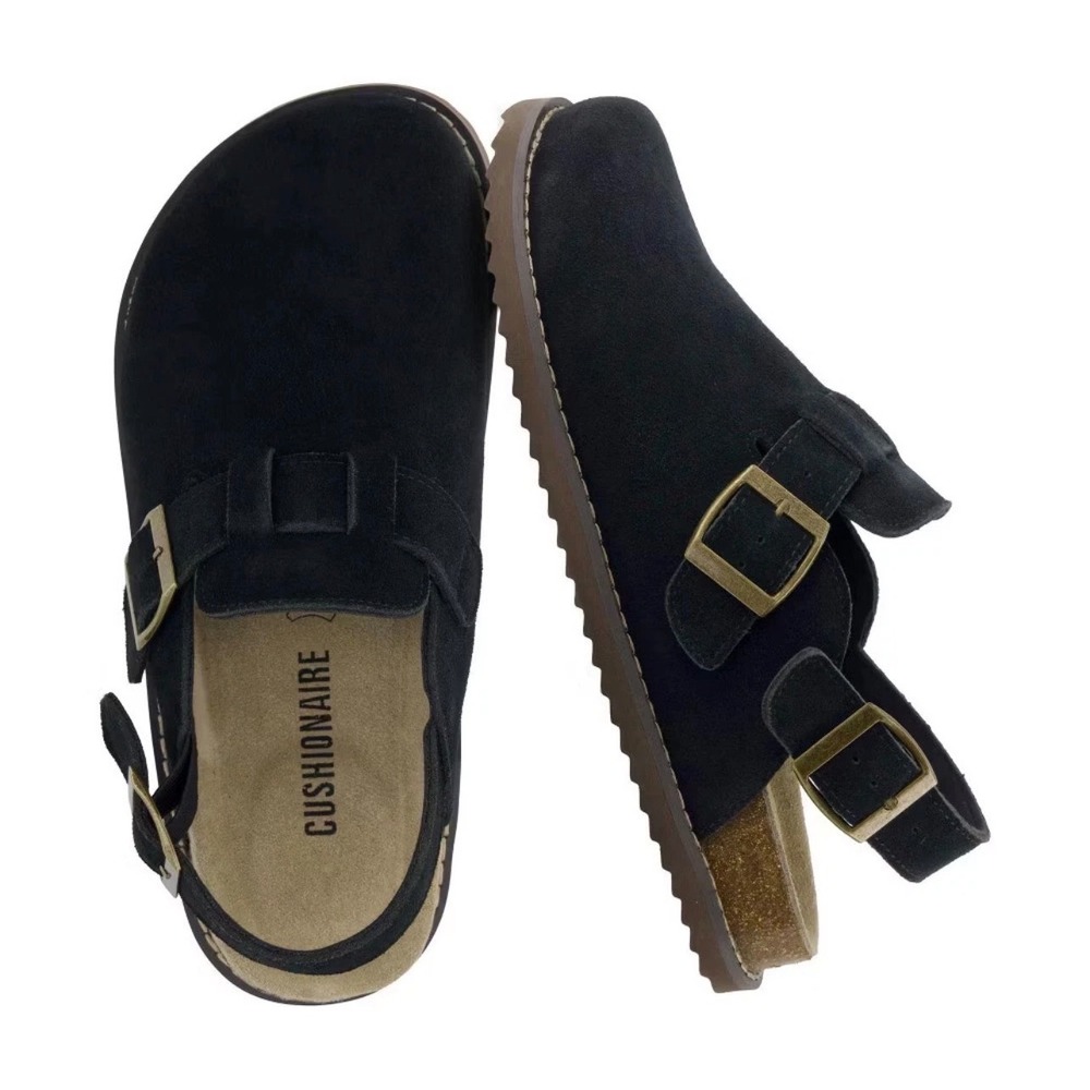 Cushionaire Brooklyn Clog Women 9.5 Black Slingback Buckle Suede Comfort Mules